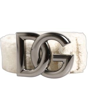 Dolce & Gabbana White Cotton Fleece Dg Logo Metal Buckle Belt