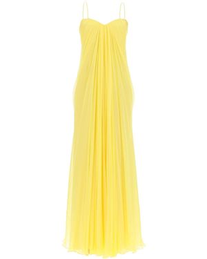 McQueen Silk Chiffon Bustier Gown - Yellow