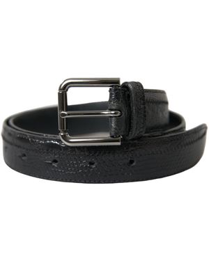 Dolce & Gabbana Exotic Leather Metal Buckle Belt - Black