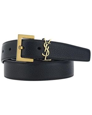 Saint Laurent Black Calf Leather Bos Taurus Regular Belt - Blue