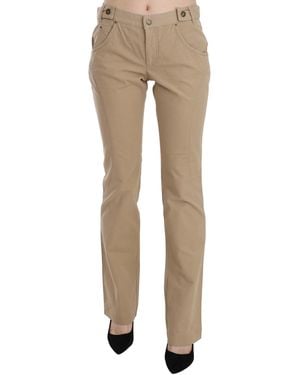 Just Cavalli Cotton Mid Waist Straight Pants Pants - Natural