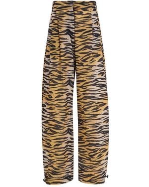 Pinko Trousers Barrel-Fit Animal-Print - Natural