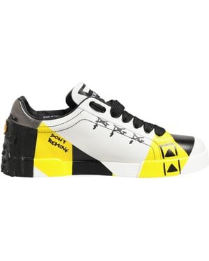 Dolce & Gabbana Multicolour Leather Graffiti Low Top Trainers Shoes - Yellow