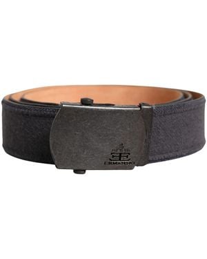 Ermanno Scervino Black Wool Cotton Logo Metal Buckle Belt - Grey