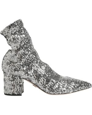 Dolce & Gabbana Silver Sequined Short Boots Stretch Shoes - Grey