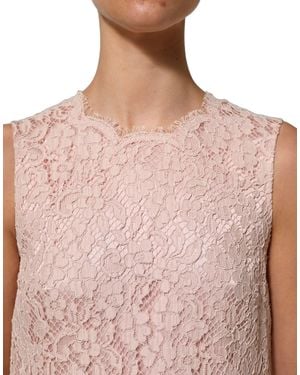 Dolce & Gabbana Pink Cotton Floral Lace Sleeveless Mini Dress