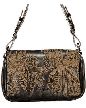 Desigual Brown Polyurethane 's Bag With Embroidery And Magnet Closure - Black