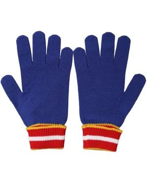 Dolce & Gabbana Striped Wool Dg Logo Embroidered Gloves Virgin - Blue