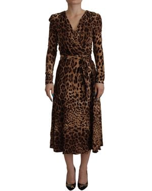 Dolce & Gabbana Leopard Wrap A-Line Maxi Viscose Dress Material_Viscose - Brown