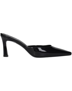 The Attico Black Leather Flat Sandals