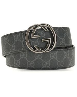 Gucci Black Calf Leather Bos Taurus Regular Belt - Gray