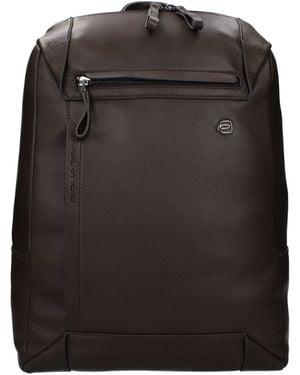 Piquadro Brown Leather Backpack - Black