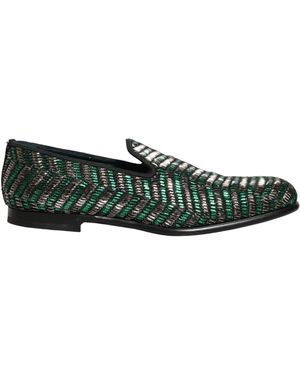 Dolce & Gabbana Silver Green Embellished Dress Loafers Shoes