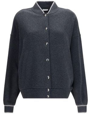 Brunello Cucinelli Gray Cotton Bomber - Blue