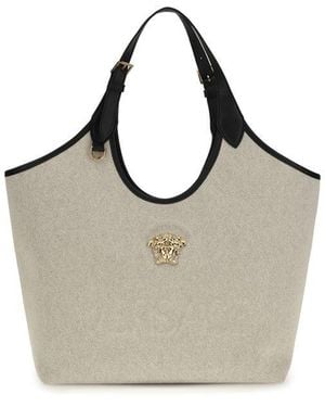 Versace Tote Fabric Calf Leather - Grey