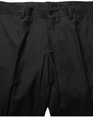 Dolce & Gabbana Stripes Slim Fit Formal 3 Piece Suit Virgin Wool Silk - Black