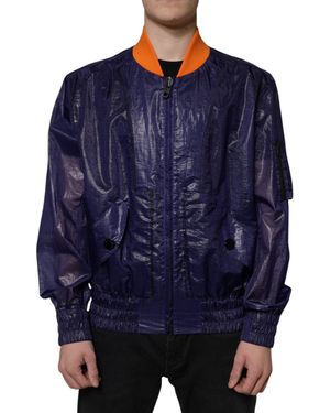 Dolce & Gabbana Cotton Stretch Full Zip Bomber Jacket - Blue
