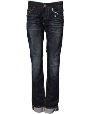 Acht Blue Washed Cotton Mid Waist Flared Denim Jeans