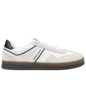 Tommy Hilfiger Black Leather Low Top Trainers - White