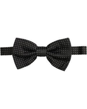 Dolce & Gabbana Polka Dot Silk Adjustable Neck Papillon Bow Tie - Black