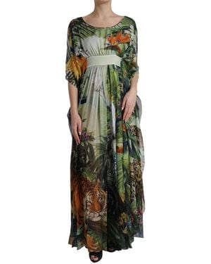 Dolce & Gabbana Multicolor Silk Jungle Print Maxi Dress - Green