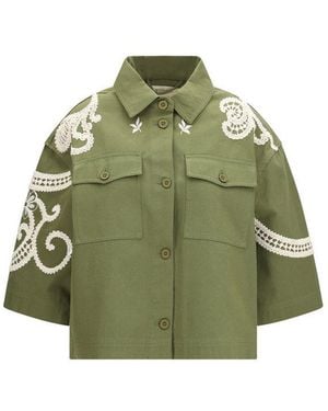 Max Mara Bicolor Cotton Coat - Green