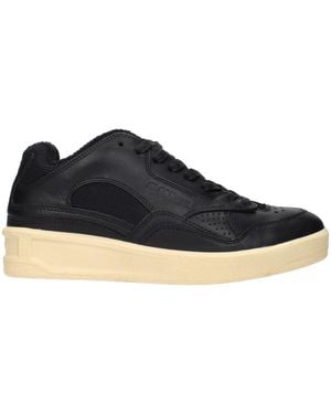 Jil Sander Black Leather Low Top Sneakers - Blue