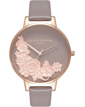 Olivia Burton Gray Leather Watch - Pink