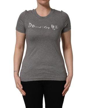 Dolce & Gabbana Gray Logo Embroidery Short Sleeve T