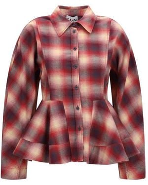 Ganni Multicolour Denim Shirt - Red