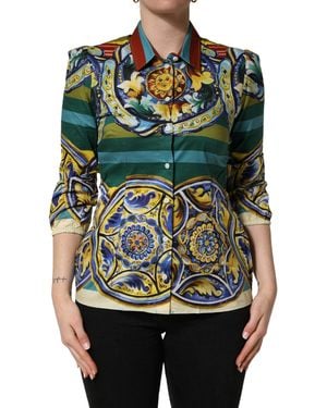 Dolce & Gabbana Multicolour Majolica Print Cotton Blouse Top - Green