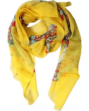 Dolce & Gabbana Yellow Silk Printed Shawl Stole Scarf