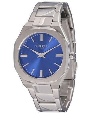 Pierre Cardin Gray Stainless Steel Dress Watch - Blue