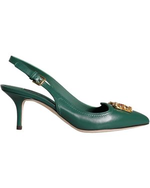 Dolce & Gabbana Dark Green Dg Amore Leather Slingbacks Shoes