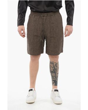 Armani Emporio 4-Pocketed Linen Shorts With Drawstring - Gray