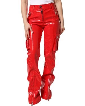 Dolce & Gabbana Glossy Polyester Cargo Boot Cut Pants 08+Pl+Pu - Red