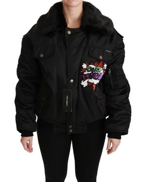 Dolce & Gabbana Black Queen Crown Sequined Bomber Jacket
