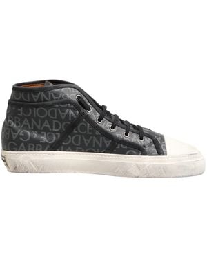 Dolce & Gabbana Black White Canvas Logo Mid Top Trainers Shoes - Multicolour