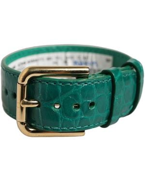 Dolce & Gabbana Green Embossed Leather Gold Buckle Belt Strap Bracelet