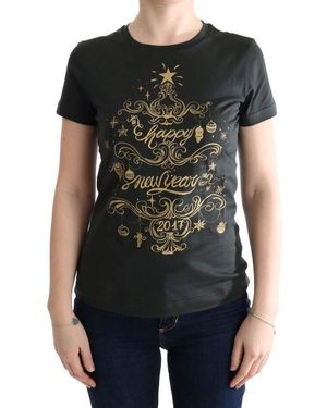 Dolce & Gabbana Emerald Cotton Tee With 2017 Print - Black