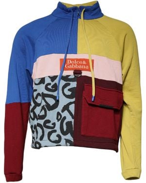 Dolce & Gabbana Multicolour Patchwork Men Sweatshirt Jumper - Blue