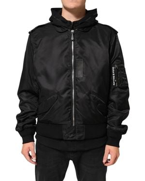 Dolce & Gabbana Cotton Hooded Full Zip Bomber Jacket Co+Pa Clothing - Black