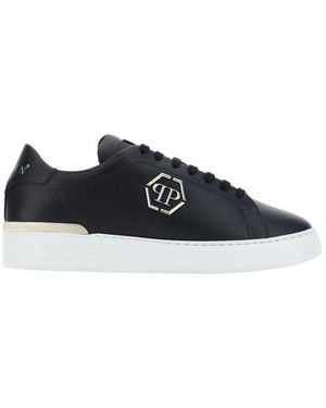 Philipp Plein Black Calf Leather Bos Taurus Low Top Sneakers - Blue