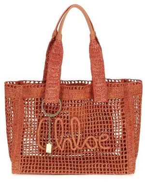 Chloé Multicolour Raffia Shoulder Bag - Red