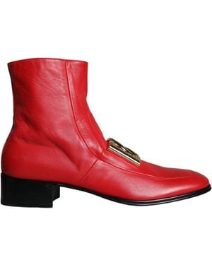 Dolce & Gabbana Red Lambskin Leather Men Ankle Boots Shoes