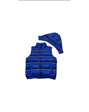 Versace Elegant Black Logo Band Vest With Detachable Hood - Blue