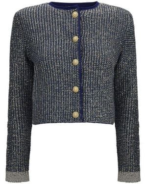 Balmain Quilted Sequin Cardigan With Decorative Buttons - Blue
