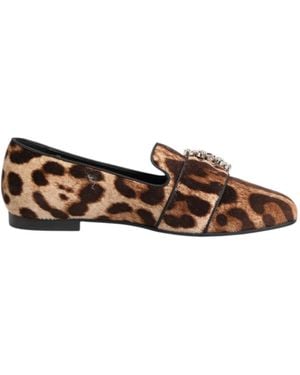 Dolce & Gabbana Brown Leopard Print Crystals Loafers Flats Shoes