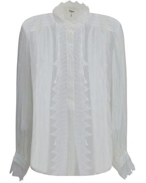 Chloé Ruffled Silk Muslin And Lace Blouse - Grey