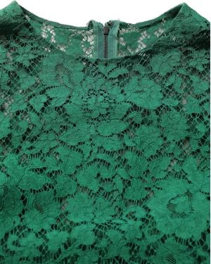 Dolce & Gabbana Green Floral Lace Round Neck Blouse Top